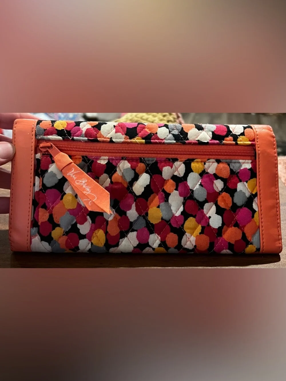 Vera Bradley Trifold Wallet Pixie Confetti Travel Wallet Coral Pink Abstract - Picture 4 of 13